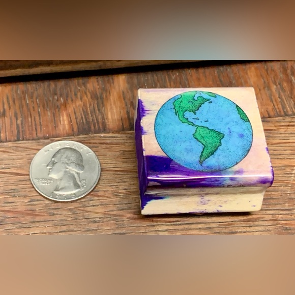 1988 Vintage Hero Arts PLANET EARTH Wooden Block Rubber Ink Stamp - Picture 3 of 12